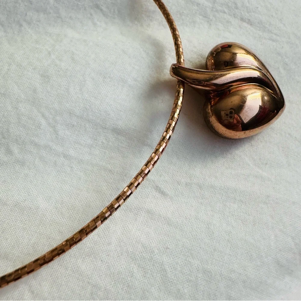 Rose Gold Vermeil 925 Omega Necklace with Heart Pendant - Picture 10 of 15